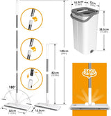 Dweilset met emmer, vloermop 132 cm met telescoopsteel en 10 microvezelmoppads, schoonmaakemmer met wringfunctie en vlakmop, dweilset voor hardhouten laminaattegels, wit