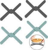 Potonderzetter siliconen set, 4 stuks antislip onderzetters, hittebestendig, opvouwbaar, pannenlappen, opvouwbaar & onderzetters, hete pannenlap voor potten, pannen, schalen, hittebescherming