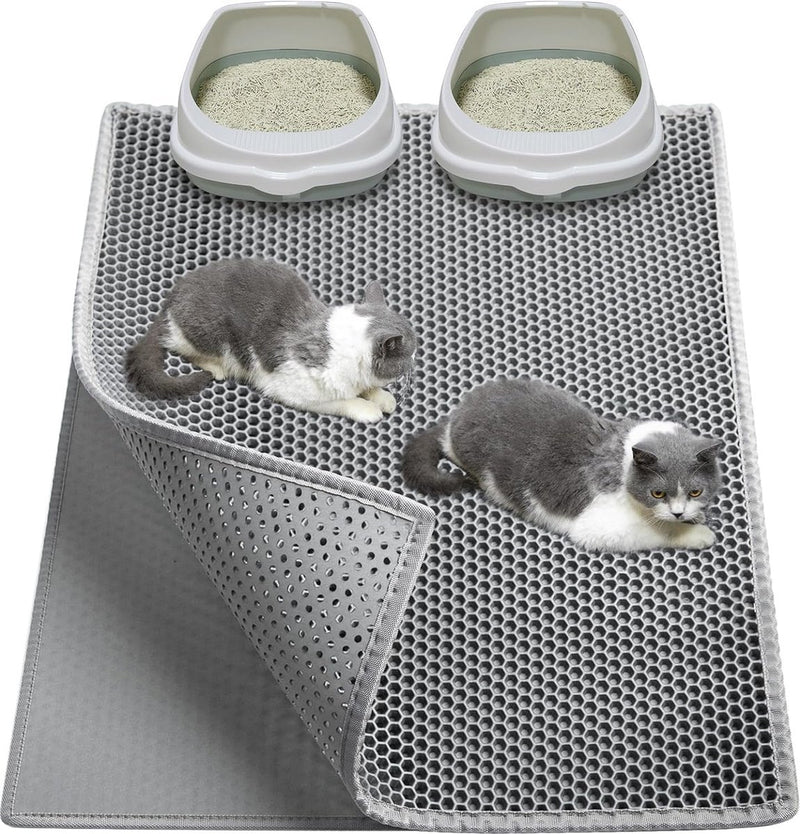 Kattenbakmat, 90 x 76 cm EVA waterdichte kattenbak, kattenmat met honingraatmotief, dubbellaags ontwerp honingraat, kattenbak, grijs, 1 zijde verbonden