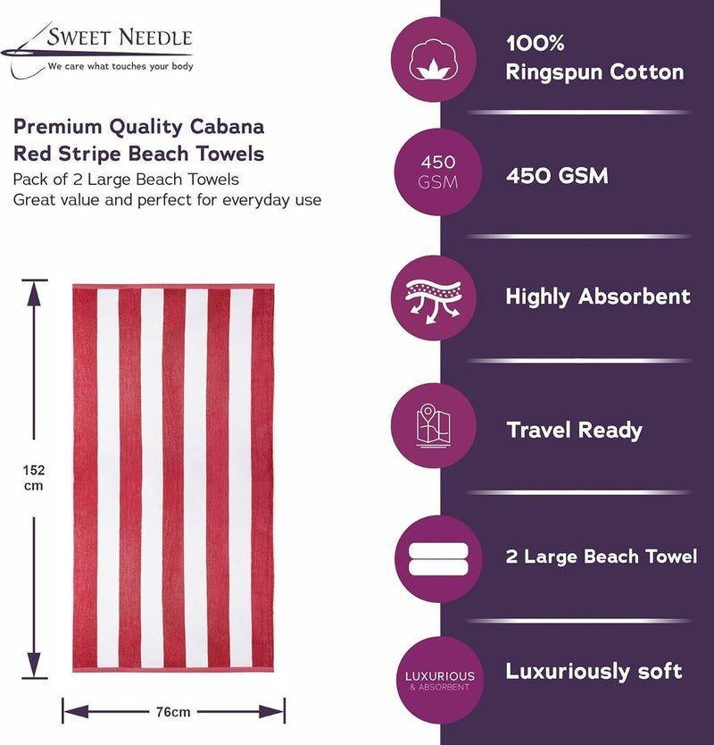 Strandhanddoeken - Cabana Gestreept Klassiek 100% katoenen badstof Ringgesponnen zwembadhanddoek Sneldrogend 450 gsm 2-pack voor volwassenen (variëteit - 4-pack 30 "x 60")