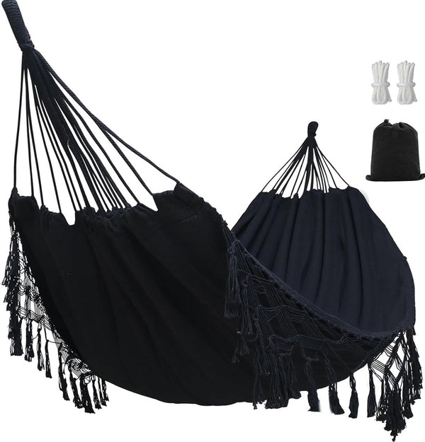 Hangmat, outdoor, boho, hangmat voor 2 personen, draagvermogen tot 204 kg, draagbaar met draagtas voor patio, tuin, binnenplaats, binnen