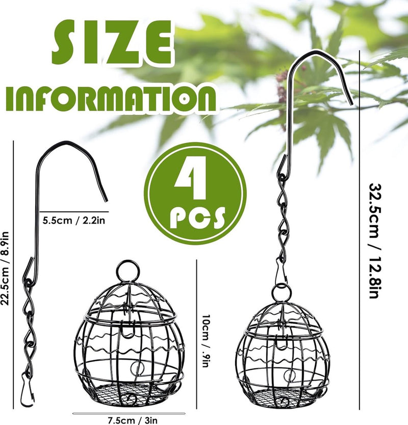 4 stuks voederdispensers, vogelvoederstation, wildvogelvoederdispenser, metalen vlechtwerk, voederdispenser voor wilde vogels, voederdispenser voor tuin, buiten, wilde vogels, mussen, roodborstjes
