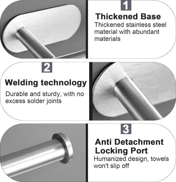 Handdoekhouder zonder boren, zilver 304 handdoekhouder, geborsteld roestvrij staal, uittrekbare handdoekstang om te plakken, voor badkamer en keuken, 23 tot 38 cm