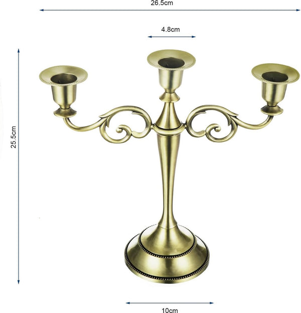 Kaarshouder 3 Armen Metalen Kandelaar voor Taps toelopende Kaarsen, Vintage Kandelaar Decoratieve Kaarshouder voor Bruiloft Kaarslicht Diner Feest Tafelbladen Woondecoratie (Brons)