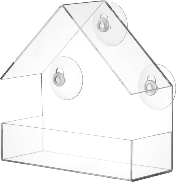 Transparante raamvoederbak voor vogels, transparante vogelvoederbak voor wilde vogels, vinken, kardinalen, 15 x 6,5 x 15 cm