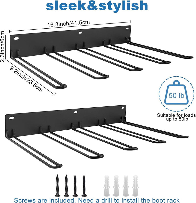 Laarzenhouder, 2 stuks schoenenrek, metalen wandhouder, schoenenrek voor laarzen, cowboyboot-organizer, hoge laarzen voor kast, ingang, outdoor, garage, 41,5 x 23,5 cm