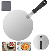 Pizzaschuiver, roestvrij staal, diameter 25 cm, pizzaschep, inklapbaar, houten handvat, pizzaschep, schuiver, geperforeerde pizzaschep met poetsdoek voor pizza, Flammkuchen, brood