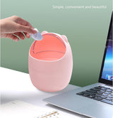 Kleine Beer Kat Tafelprullenbak met swingdeksel, cosmetica-emmer, mini prullenbak, pennenhouder, slaapkamerdecoraties, badkamer, bureau, cosmetica-emmer, prullenbak, afvalemmer (B)