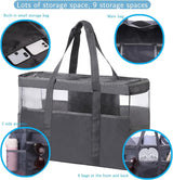 Strandtas XXL familie grote badtas strandtas met ritssluiting strandtas opvouwbare schoudertas badtas familie shopper handtas voor strand vakantie reizen grijs