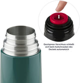 Thermosfles, 1 l, van roestvrij staal, lekvrije thermoskan met drinkbeker voor onderweg, isolatie van warme dranken, donkergroen