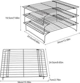 Afkoelrooster, roestvrij stalen cakekoeler met anti-aanbaklaag, stapelbaar bakrek voor koekjes, cake, brood, 3-delig, 34 x 24,5 x 19,5 cm