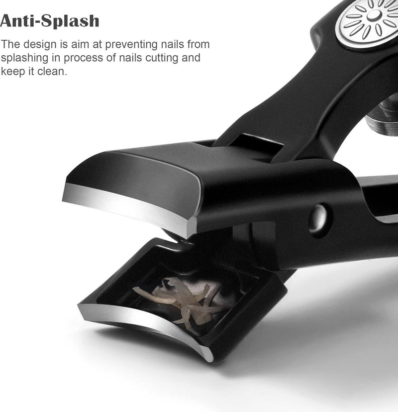 Nagelknipper met nagelvanger voor dikke nagels, nagelknipper groot 8,6 cm, brede kaakopening, roestvrij staal, vingernagel en teennagelknipper met glazen nagelvijl (zwart)
