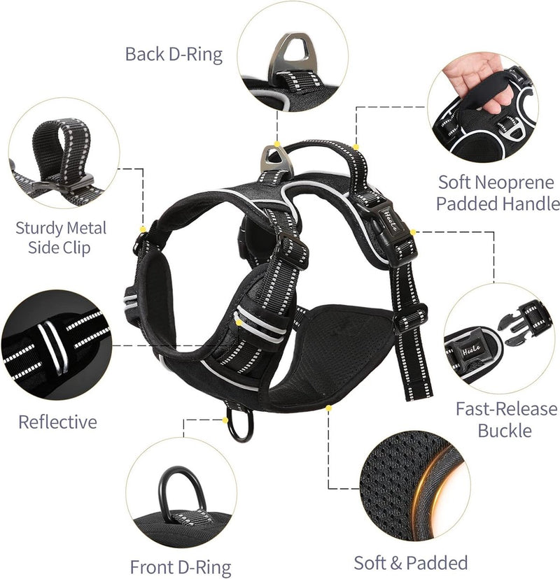 Hondenharnas, No-Pull hondenharnas, borstharnas voor middelgrote honden, zacht, ademend, instelbaar, reflecterend, anti-trek met gevoerde handgreep, zwart, M