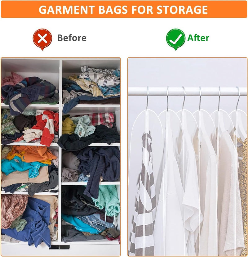 Transparante kledingzakken met ritssluiting, Ouinne-verpakking van 10 kledingzakken lang, 60 x 120 cm/140 cm, voor kledingopslag, doorschijnende pakzakken, kledinghoezen voor jassen, jassen (wit)