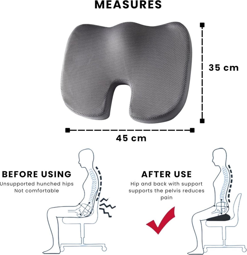 Benazcap zitkussen voor bureaustoel en rolstoel, ergonomische rugsteunzitting, verlicht pijn en verhoogt het comfort, thermische reactie, wasbare mesh-hoes.