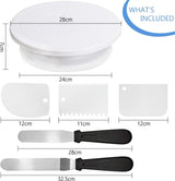 Roterende taartplaat, roterende taartplaat, breng 2 taartspatels en 3 taartschrapers mee, geschikt voor beginners en professionals, draaitafel taartplaat met voet (set van 6)