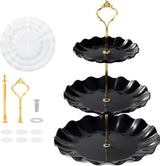2 stuks 3 etages, cupcake-standaard, dessertstandaard, herbruikbare gebarenstandaard, taartstandaard voor bruiloft, verjaardag, theefeest (zwart en wit)