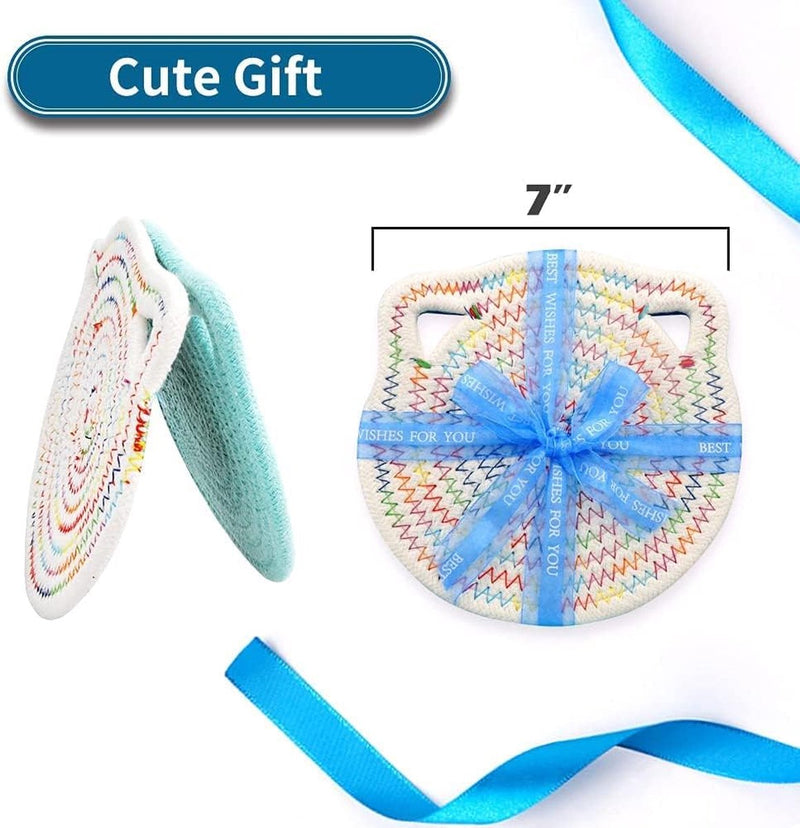 Set van 3 placemats leuk in katten dicht geweven, placemat gevlochten puur katoenen materiaal, placemats kinderen veilig en geurloos (blauw, groen, regenboogkleuren, 18 cm)