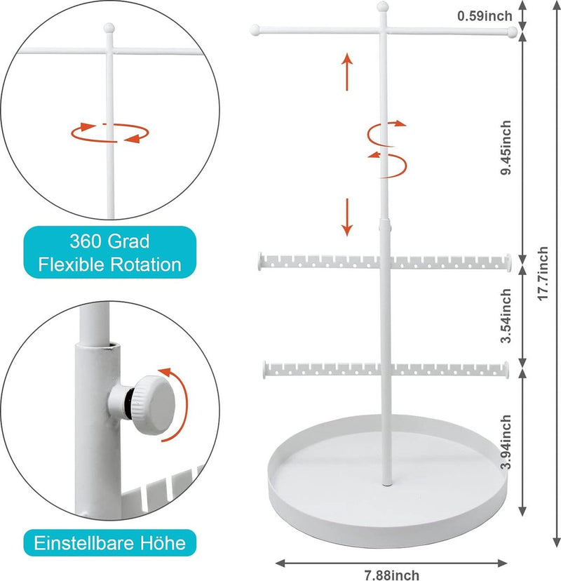 T-vormige sieradenstandaard, sieradenhouder, kettinghouder, sieradenboom, kettingstandaard, horlogestandaard, oorbelhouder, sieradenopslag voor kettingen, oorbellen, armbanden, ringen,