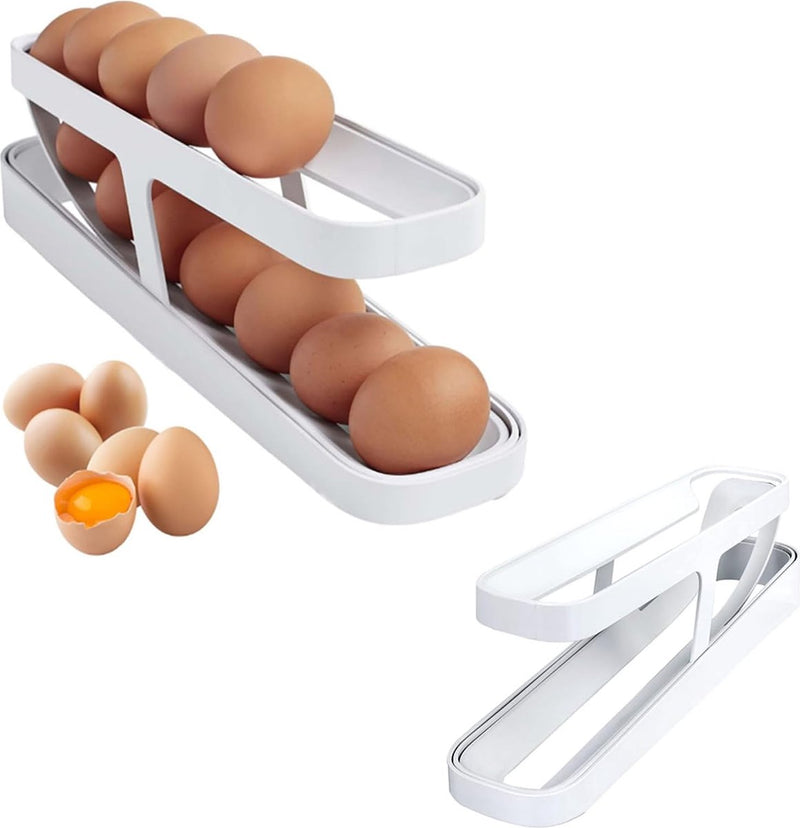 Eierhouder koelkast, automatisch rollende eierdispenser, rollende eierhouder, voor de koelkast, voor keukenkasten, koelkasten, voorraadkamers (dubbel)