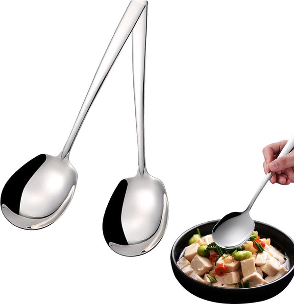 Set van 2 roestvrijstalen serveerlepels, grote lepels, serveerlepels, buffetlepels, serveerlepels met lange handgrepen voor banket, restaurant, buffet