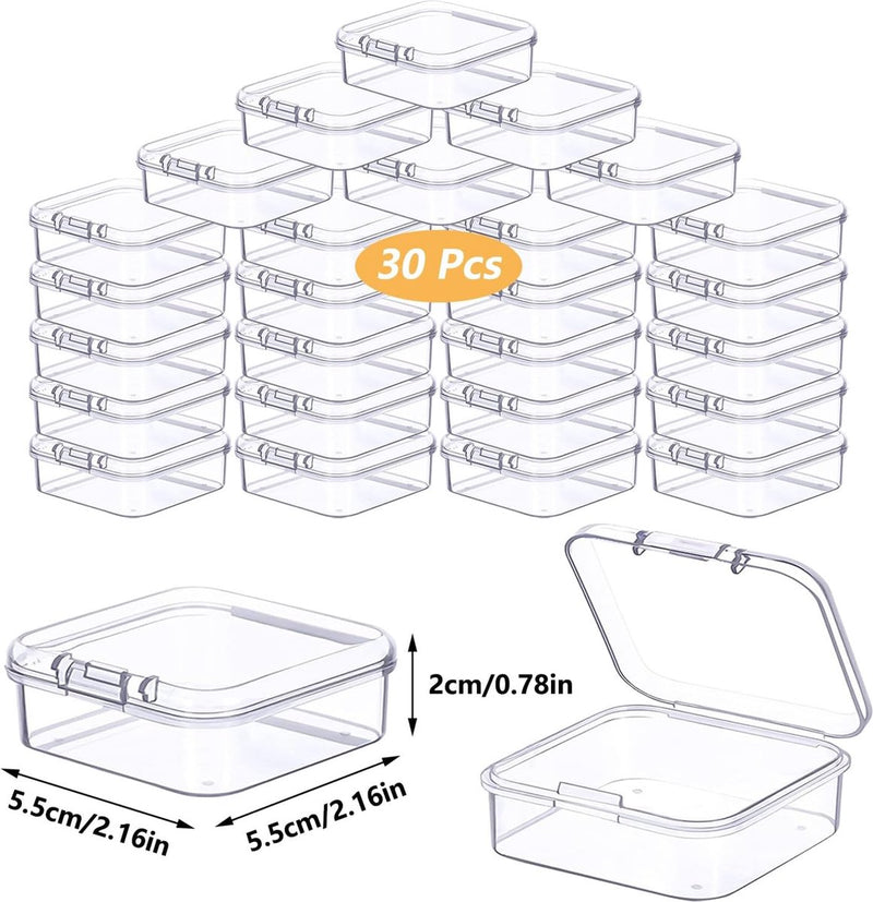 30 stuks opbergdozen met deksel klein, 5,5 x 5,5 x 2 cm rechthoekige lege mini-opbergdoos, kleine doorzichtige plastic kralen opbergdoos voor knutselaccessoires