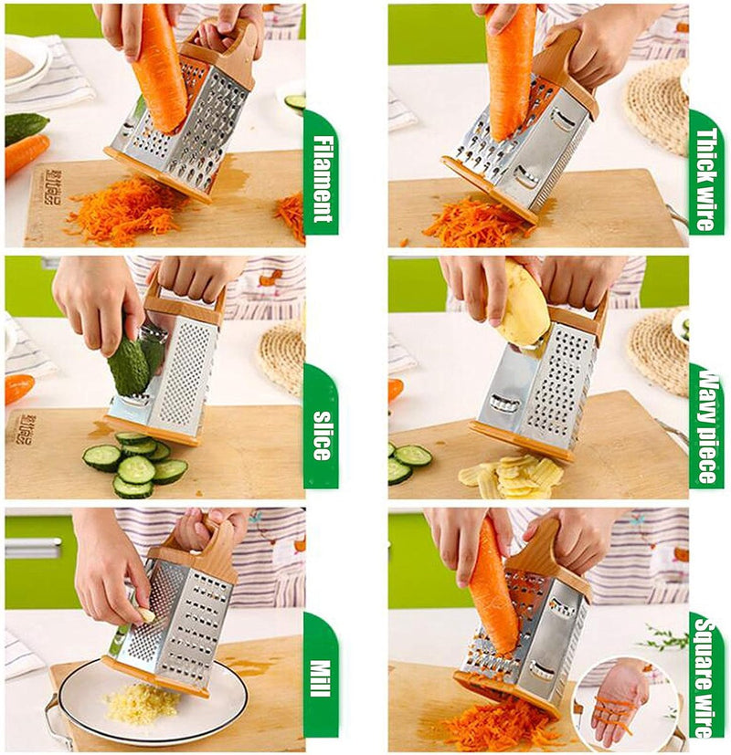 Vierkante rasp groenteschaaf roestvrij staal 6 raspvlakken multi-rasp keukenrasp voor fijn/grof raspen en snijden
