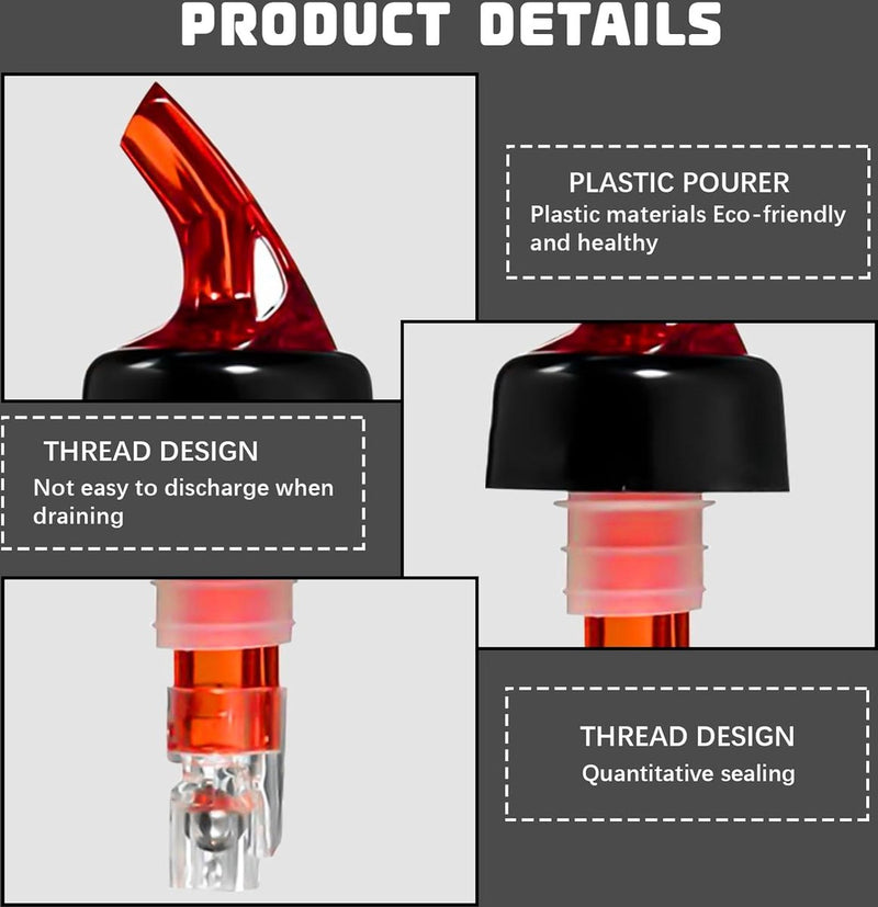 6 stuks gedistilleerde drankdispenser, flessenschenker van ABS-kunststof, 15 ml/20 ml/30 ml doseringsschenker, maatschenker met stalen kogel, geschikt voor wijn en cocktails (3 kleuren)