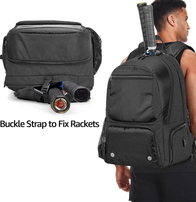Tennisrugzak, tennistas voor 2 rackets met gevoerde schouderbanden en apart geventileerd schoenenvak voor dames en heren