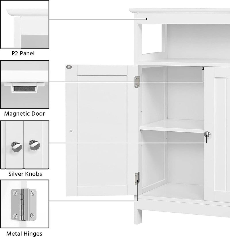 Badkamerkast vrijstaande keukenkast met verstelbare plank en dubbele deur vrijstaande badkamer wit 60 x 30 x 80 cm