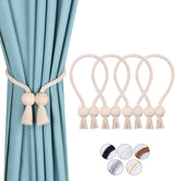 Set van 4 sterke magnetische gordijnbinders, tiebacks voor gordijnen, gordijn tiebacks, magnetische tiebacks, handgeweven tiebacks, gordijn tiebacks (beige - bal, 4)