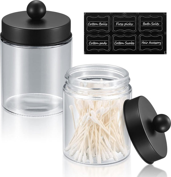 2 stuks glazen wattenstaafjes, wattenschijfjes, opbergcontainer, badkamer, wattenschijfdispenser, make-uporganizer voor wattenstaafjes, wattenballen, stippen, Q-Tips, oorstaafjes