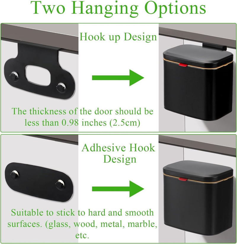 hangende keukencompostbak met deksel 4L verwijderbare roestvrijstalen prullenbak kleine keukenprullenbak voor aanrechtkast onder gootsteen zwart