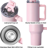 1200 ml koffiebeker om mee te nemen, dubbelwandige, roestvrijstalen vacuüm-isolatiebeker met handvat en rietje, autobeker, thermobeker, koffiebeker voor warme en koude dranken, zwart