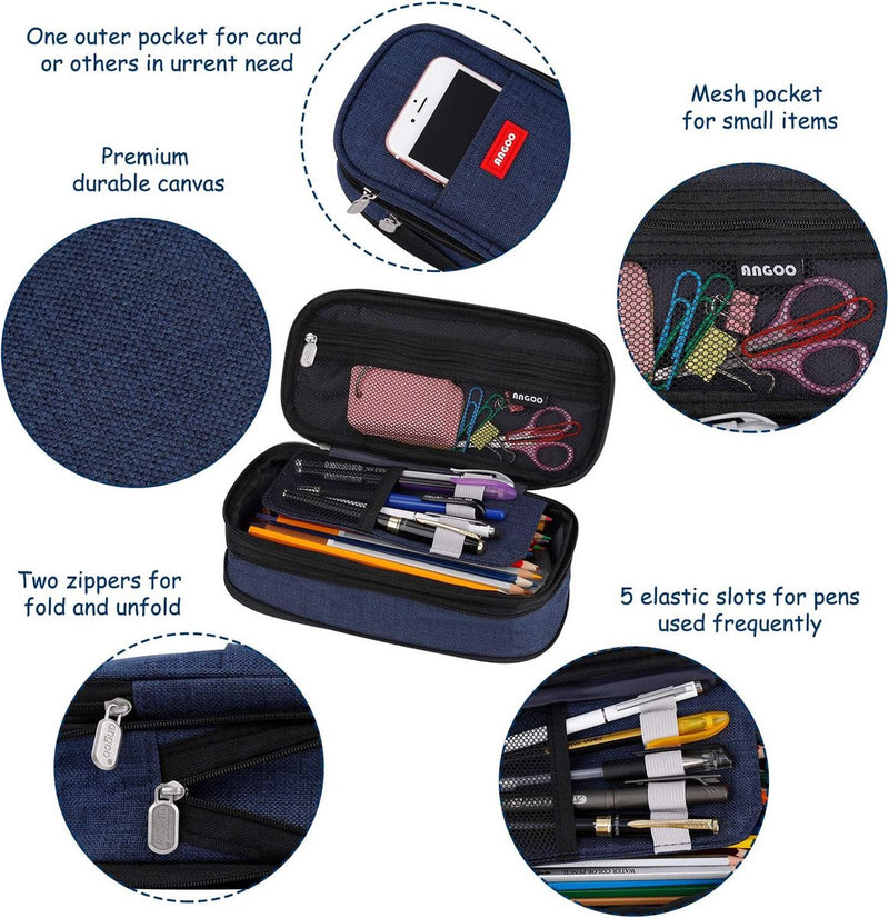 Etui Grote capaciteit Etui Make-up Tas Briefpapier Organizer voor Studenten School Kantoor Donkerblauw