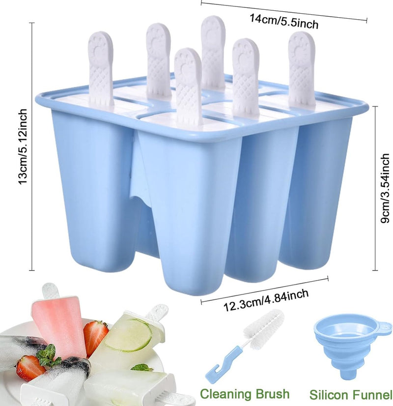 Siliconen ijsvormen, ijslollyvormen set met 6 holtes, ijsvormen, BPA-vrije ijsvormen met handvat, herbruikbare ijsvorm van voedingskwaliteit voor kinderen en volwassenen, doe-het-zelf