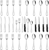 Bestekset, 24-delige bestekset met steakmes voor 6 personen met mesvorklepel, hoogwaardig roestvrijstalen bestek, hoogglans gepolijst en vaatwasmachinebestendig voor thuis/keuken/restaurant