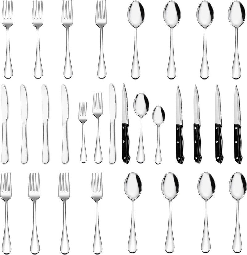 Bestekset, 24-delige bestekset met steakmes voor 6 personen met mesvorklepel, hoogwaardig roestvrijstalen bestek, hoogglans gepolijst en vaatwasmachinebestendig voor thuis/keuken/restaurant