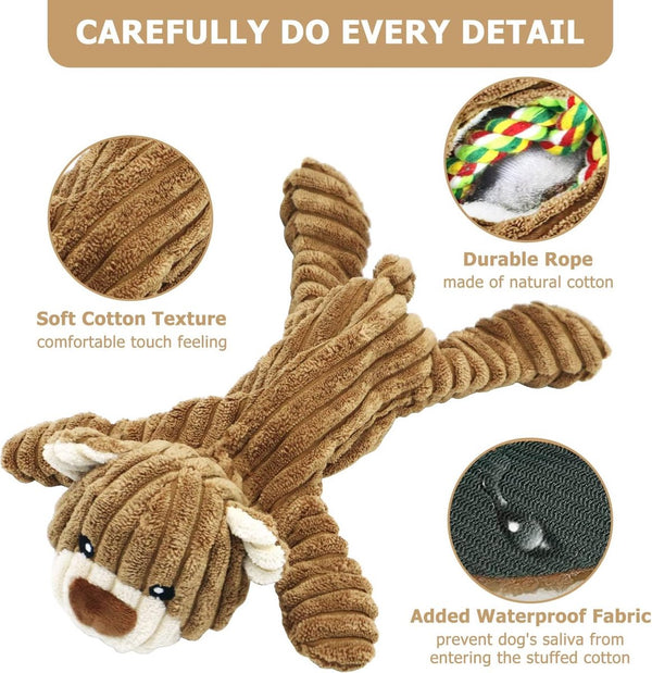 Hundespielzeug Hondenspeelgoed, touwtrekken, pluche piepend met crinkle-papier en hondentouw, robuust hondenkauwspeelgoed voor puppy's, kleine, middelgrote en grote honden (beer)