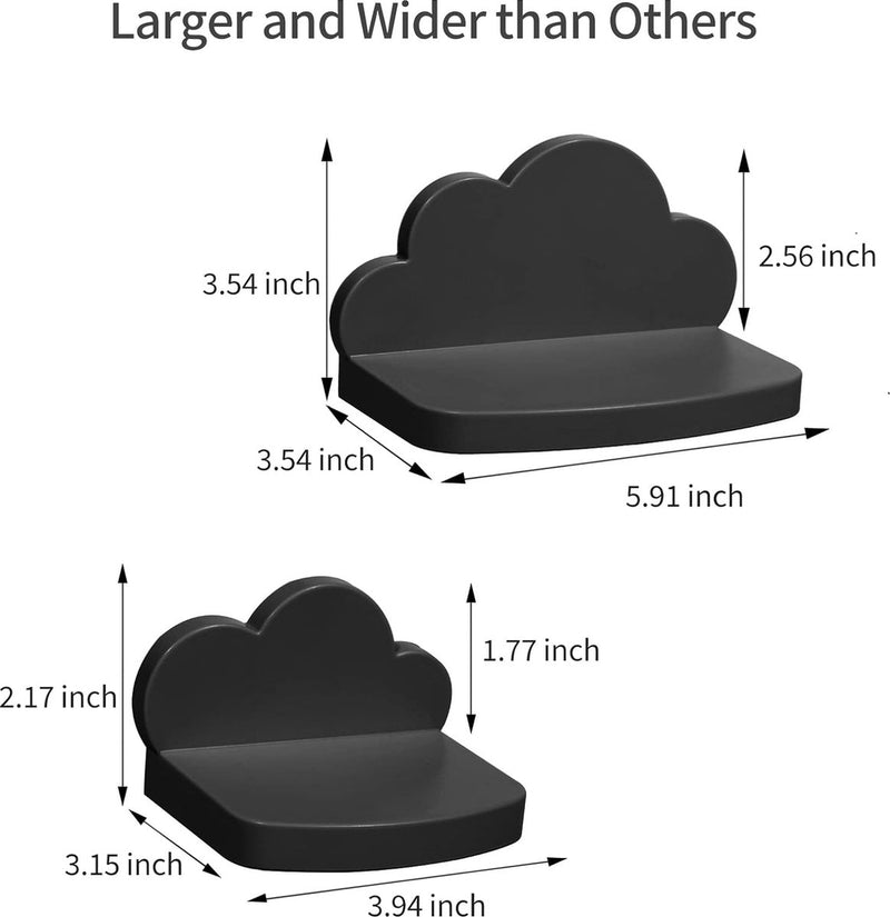 Wandrek, zwevend rek, 3-delige set, creatief voor slaapkamer, woonkamer, keuken en hal, wolken, wandplank, klein formaat, wolken, klein formaat, zwart