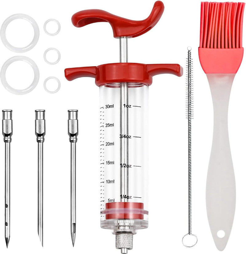 Vleesspuit marinadespuit 30 ml BBQ braadspuit van kunststof met 3 naalden kruidenspuit vleespyze voor BBQ Grill vlees rund