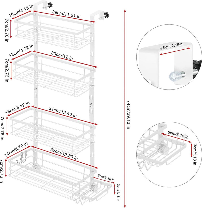Doucheplank om op te hangen, doucheplank zonder boren, badkamerplank met 4 niveaus, badkamerplank, douchemand om boven de douchedeur te hangen met zeepbakje voor badkameropslag, wit