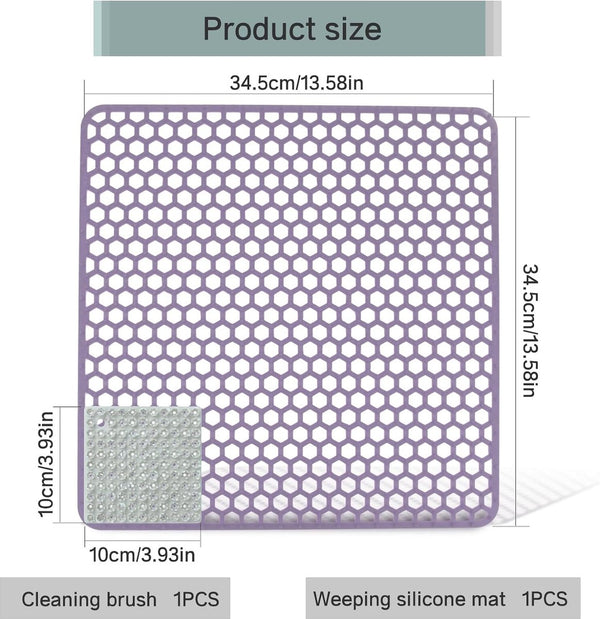 34,5 x 34,5 cm, siliconen gootsteeninzet, inklapbaar, antislip spoelbakmat, spoelbakmat met reinigingsborstel (34,5 x 34,5 cm, paars))