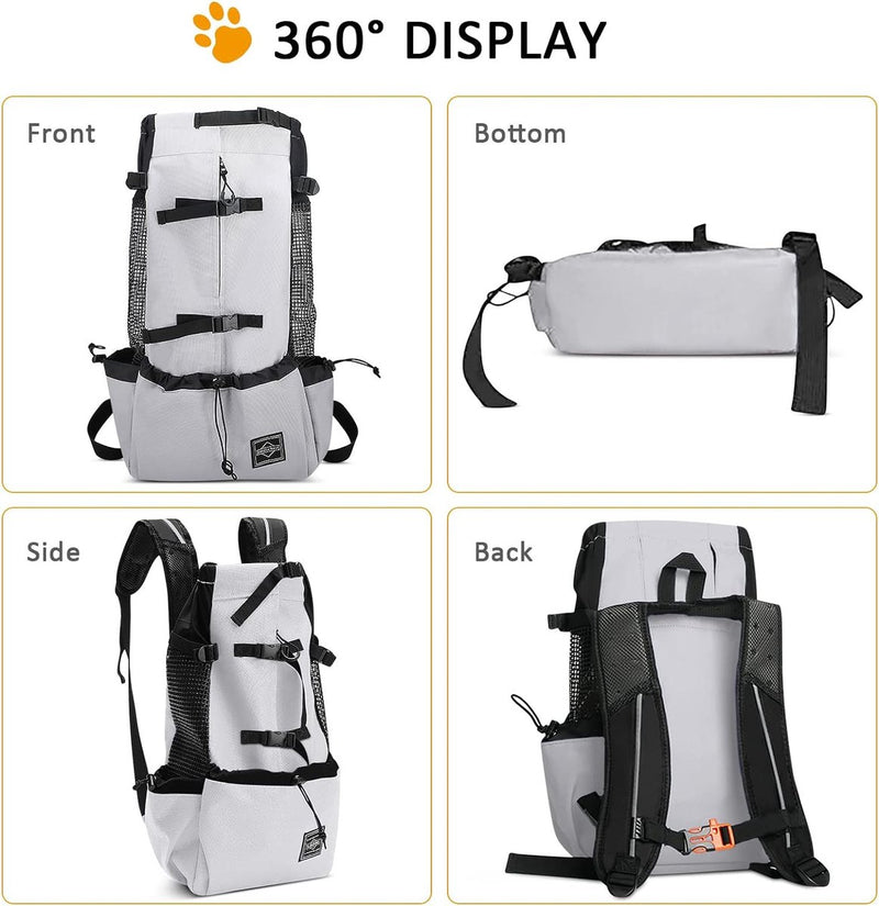 Lichte huisdierrugzak, draagbare hondenrugzak, veterinair goedgekeurde hondendraagtas voor reizen, camping, scooter, grijs