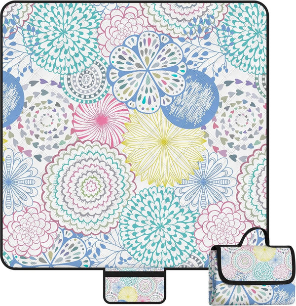 Waterdichte picknickdeken, 200 x 200 cm grote stranddeken, zandvrij met waterdichte onderkant, draagbare strandmat voor 4-6 personen, campingdeken met draaggreep voor park, tuin, strand, buiten