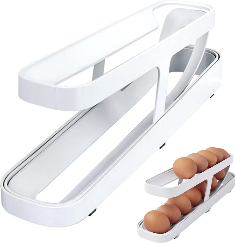 Eierhouder koelkast, automatisch rollende eierdispenser, rollende eierhouder, voor de koelkast, voor keukenkasten, koelkasten, voorraadkamers (dubbel)
