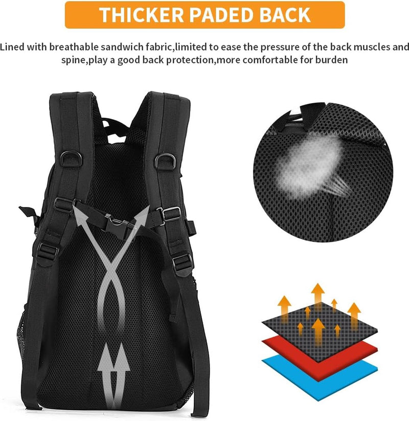 Tactische rugzak, 25 liter, waterdicht, trekkingrugzak, militaire Molle-rugzak voor kamperen, trekking, reizen, A-zwart., vakantie