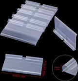 50 stuks etikettenhouders van kunststof, transparant, prijsbordhouder, kunststof rek, etikettenhouder voor draadrekken voor prijsetiketten voor goederenverzachting, 8 cm x 4,2 cm