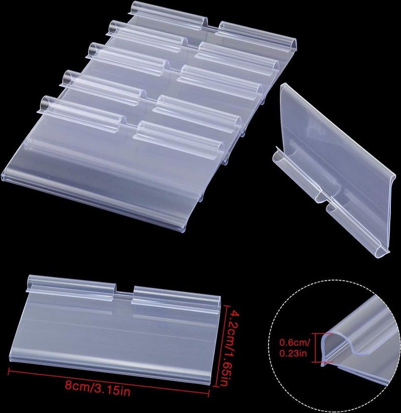 50 stuks etikettenhouders van kunststof, transparant, prijsbordhouder, kunststof rek, etikettenhouder voor draadrekken voor prijsetiketten voor goederenverzachting, 8 cm x 4,2 cm