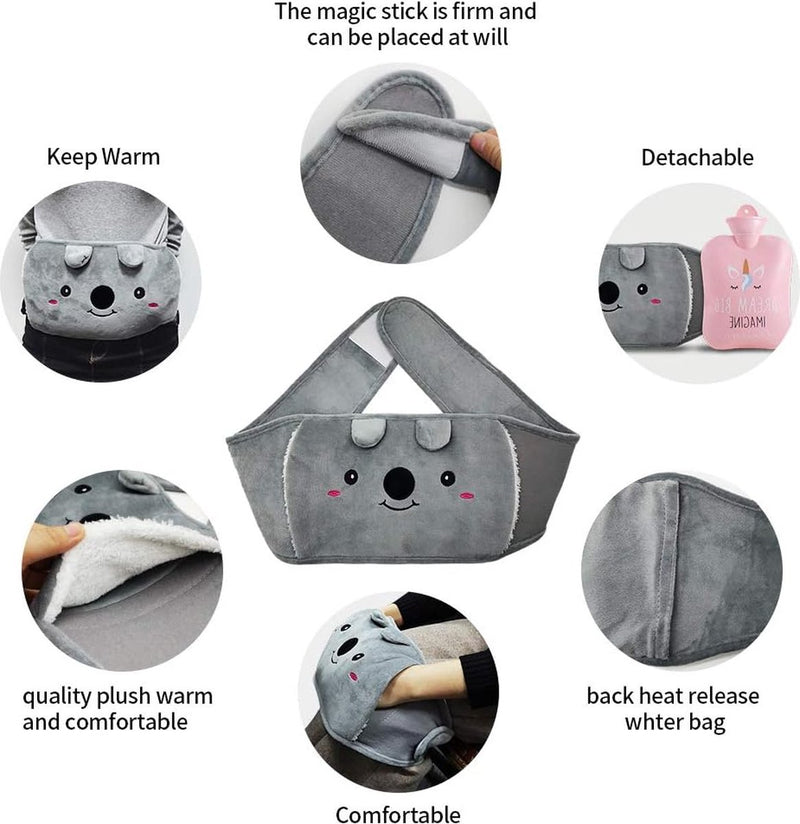 Warmwaterkruik Warmwaterkruikriem Koala rubberen warmwaterkruik met zachte taillehoes, warmwaterkruik voor nek en schouder, rug, benen, tailleverwarming (blauw)